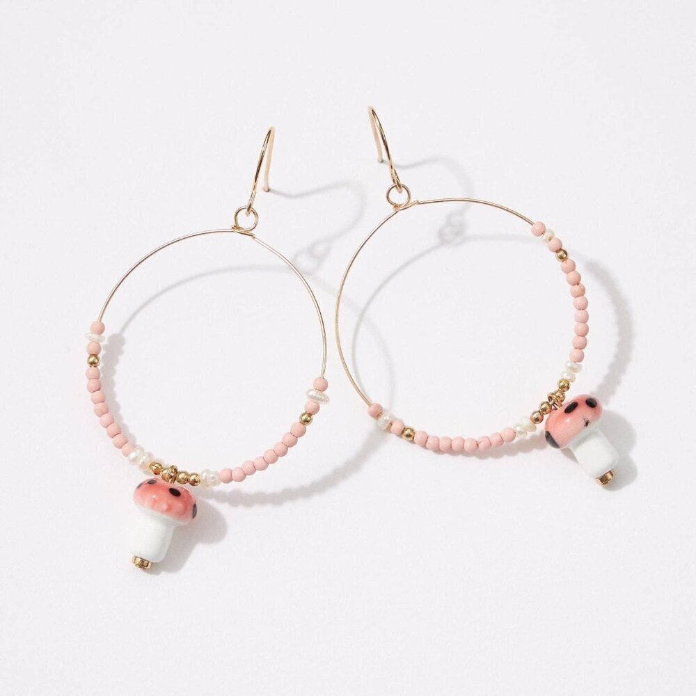 Seed Beads Earring with Cute Mushroom Pendants